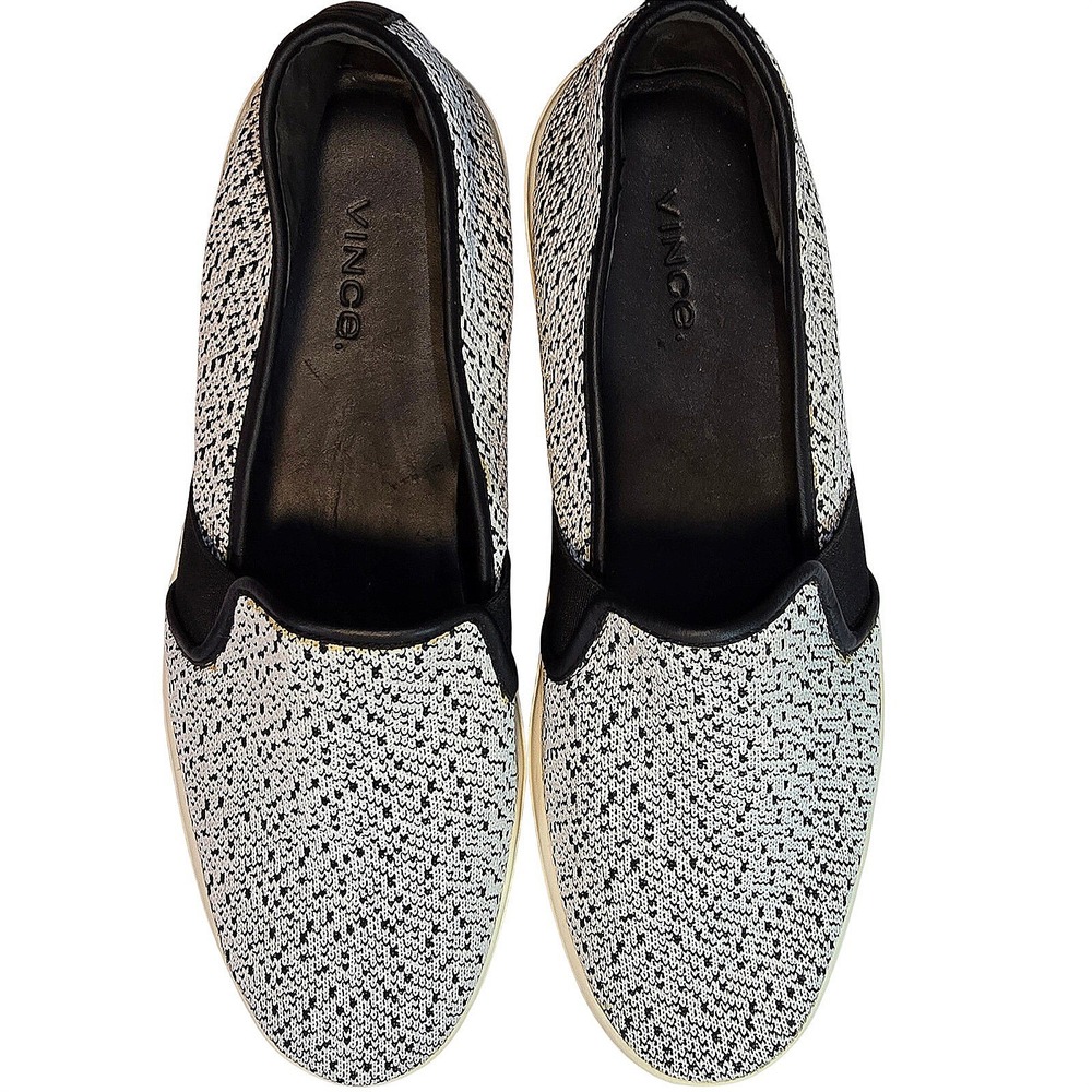 Vince Womens Knit Slip On Sneakers Shoes 9M Shoes Boho Neutral Black White 39